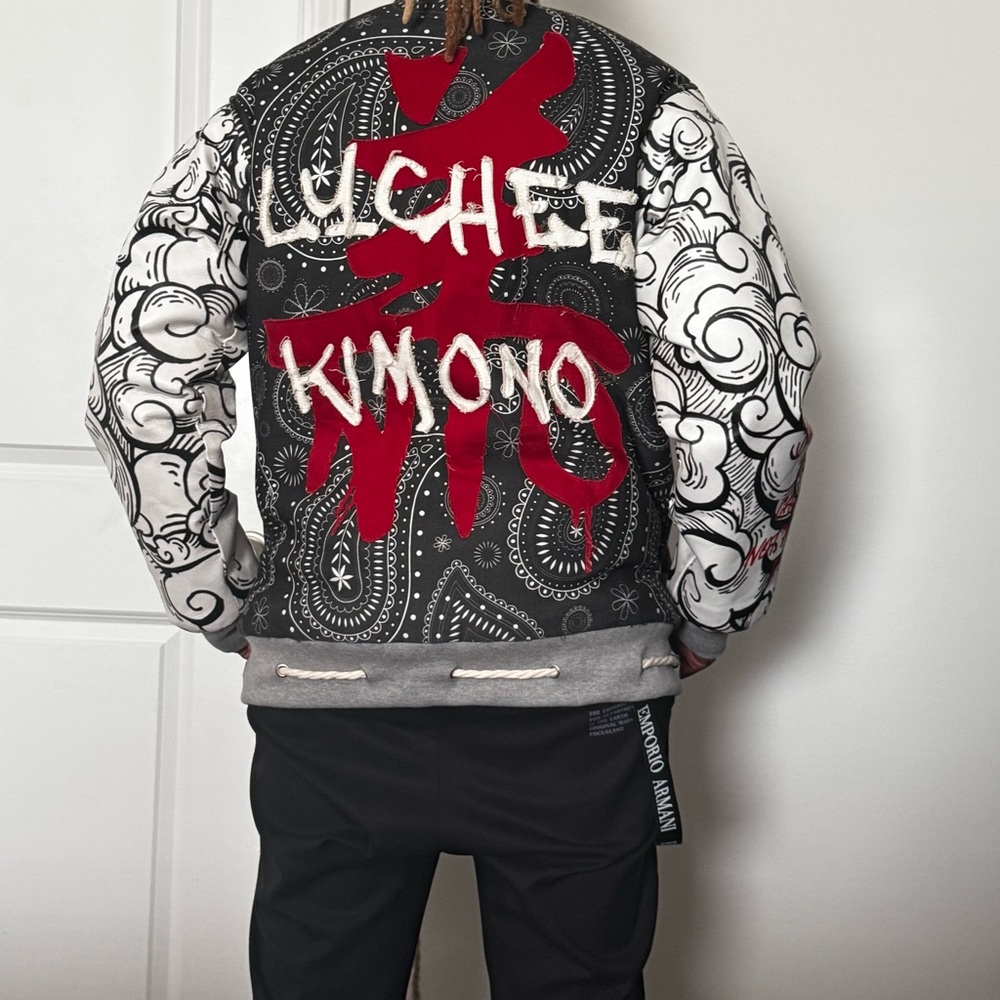 Genuine Leather Graphic Patchwork Bomber Jacket w… - image 3